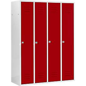 Schäfer Shop Select Kleiderspind mit 4 Abteilen, Zylinderschloss, lichtgrau/rot