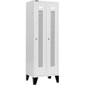 Schäfer Shop Select Kleiderspind, mit gelochten Streifen, 2 Abteile, 300 mm, mit Füßen, Zylinderschloss, Tür lichtgrau