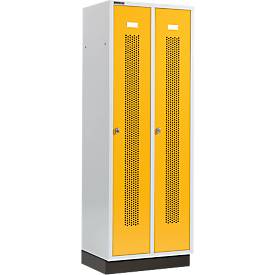 Schäfer Shop Select Kleiderspind, mit gelochten Streifen, 2 Abteile, 300 mm, mit Sockel, Drehriegelverschluss, Tür rapsgelb