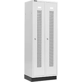Schäfer Shop Select Kleiderspind, mit gelochten Streifen, 2 Abteile, 300 mm, mit Sockel, Zylinderschloss, Tür lichtgrau