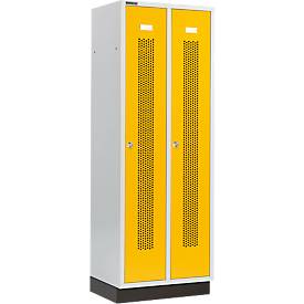 Schäfer Shop Select Kleiderspind, mit gelochten Streifen, 2 Abteile, 300 mm, mit Sockel, Zylinderschloss, Tür rapsgelb