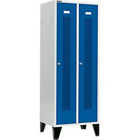 Schäfer Shop Select Kleiderspind, mit gelochten Streifen, 2 Abteile, 400 mm, mit Füßen, Zylinderschloss, Tür enzianblau