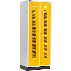 Schäfer Shop Select Kleiderspind, mit gelochten Streifen, 2 Abteile, 400 mm, mit Sockel, Zylinderschloss, Tür rapsgelb