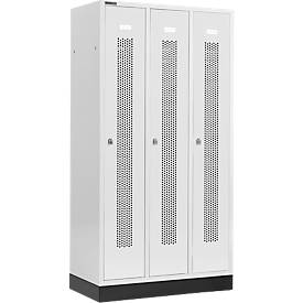 Schäfer Shop Select Kleiderspind, mit gelochten Streifen, 3 Abteile, 300 mm, mit Sockel, Drehriegelverschluss, Tür lichtgrau
