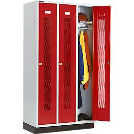 Schäfer Shop Select Kleiderspind, mit gelochten Streifen, 3 Abteile, 300 mm, mit Sockel, Zylinderschloss, Tür rubinrot