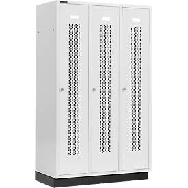 Schäfer Shop Select Kleiderspind mit gelochten Streifen, 3 Abteile, 400 mm, mit Sockel, Drehriegelverschluss, Tür lichtgrau