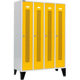 Schäfer Shop Select Kleiderspind mit gelochten Streifen, 4 Abteile, mit Füßen, Zylinderschloss, Tür rapsgelb