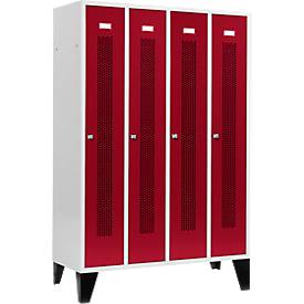 Schäfer Shop Select Kleiderspind mit gelochten Streifen, 4 Abteile, mit Füßen, Zylinderschloss, Tür rubinrot