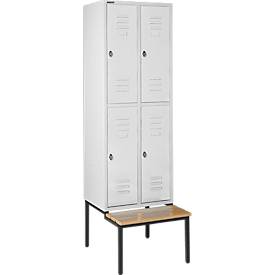 Schäfer Shop Select Kleiderspind, mit Sitzbank, 2x2 Abteile, 300mm, Drehriegelverschluss, lichtgrau/lichtgrau
