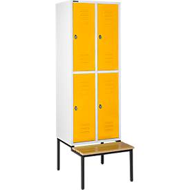 Schäfer Shop Select Kleiderspind, mit Sitzbank, 2x2 Abteile, 400 mm, Drehriegelverschluss, lichtgrau/gelb