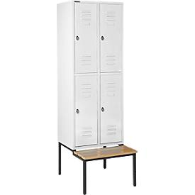 Schäfer Shop Select Kleiderspind, mit Sitzbank, 2x2 Abteile, 400 mm, Drehriegelverschluss, lichtgrau/lichtgrau
