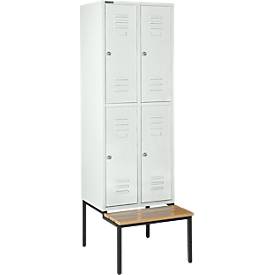 Schäfer Shop Select Kleiderspind, mit Sitzbank, 2x2 Abteile, 400 mm, Zylinderschloss, Tür lichtgrau