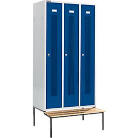 Schäfer Shop Select Kleiderspind, mit Sitzbank, 3 Abteile, 300 mm, Drehriegelverschluss, Tür enzianblau