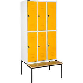 Schäfer Shop Select Kleiderspind, mit Sitzbank, 3x2 Abteile, 300mm, Drehriegelverschluss,Tür gelb