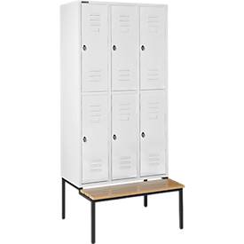Schäfer Shop Select Kleiderspind, mit Sitzbank, 3x2 Abteile, 300mm, Drehriegelverschluss, Tür lichtgrau