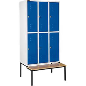 Schäfer Shop Select Kleiderspind, mit Sitzbank, 3x2 Abteile, 400mm, Drehriegelverschluss, Tür enzianblau