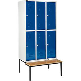 Schäfer Shop Select Kleiderspind, mit Sitzbank, 3x2 Abteile, 400mm, Zylinderschloss, Tür enzianblau