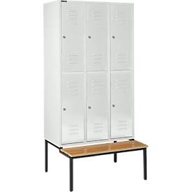 Schäfer Shop Select Kleiderspind, mit Sitzbank, 3x2 Abteile, 400mm, Zylinderschloss, Tür lichtgrau