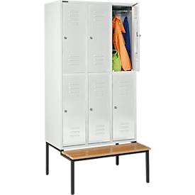 Schäfer Shop Select Kleiderspind, mit Sitzbank, 3x2 Abteile, 400mm, Zylinderschloss, Tür lichtgrau