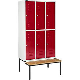 Schäfer Shop Select Kleiderspind, mit Sitzbank, 3x2 Abteile, 400mm, Zylinderschloss, Tür rubinrot