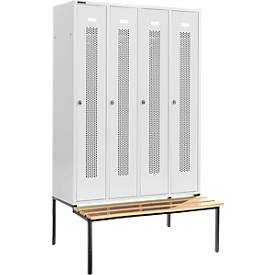 Schäfer Shop Select Kleiderspind, mit Sitzbank, 4 Abteile, 300 mm, Drehriegelverschluss, Tür lichtgrau