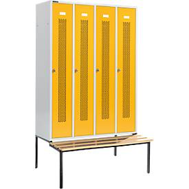Schäfer Shop Select Kleiderspind, mit Sitzbank, 4 Abteile, 300 mm, Drehriegelverschluss, Tür rapsgelb