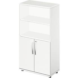 Schäfer Shop Select Kombischrank LOGIN, oben 2 Regale, unten 2 Ordnerhöhen mit Türen, B 800 x T 420 x H 1470 mm, weiß/weiß 