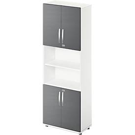 Schäfer Shop Select Kombischrank LOGIN, oben und unten 2 Ordnerhöhen mit Tür, Mitte Regal, B 800 x T 420 x H 2196 mm, weiss/graphit 