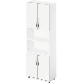 Schäfer Shop Select Kombischrank LOGIN, oben und unten 2 Ordnerhöhen mit Tür, Mitte Regal, B 800 x T 420 x H 2196 mm, weiß/weiß 