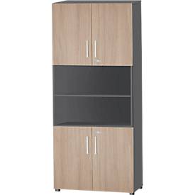 Schäfer Shop Select Kombischrank SET UP, 6 OH, B 800 x T 420 x H 2240 mm, graphit/eiche