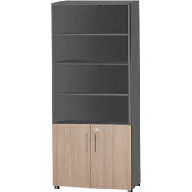 Schäfer Shop Select Kombischrank Start Off, 6 OH, 2 OH mit Tür, abschließbar, B 800 x T 420 x H 2240 mm, graphit/Eiche-Dekor