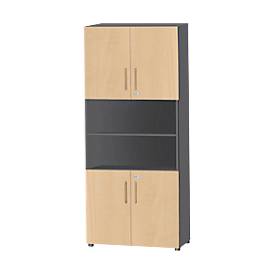 Schäfer Shop Select Kombischrank Start Off, 6 OH, 4 OH m. Tür, abschließbar, B 800 x T 420 x H 2196 mm, graphit/ahorn 