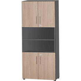 Schäfer Shop Select Kombischrank Start Off, 6 OH, 4 OH m. Tür, abschließbar, B 800 x T 420 x H 2240 mm, graphit/Eiche-Dekor