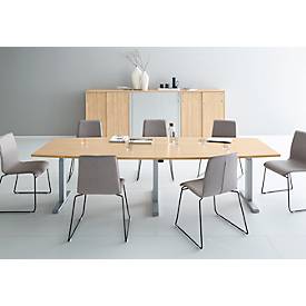 Schäfer Shop Select Konferenztisch ERGO-T 2.0 Big, bis 8 Personen, elektrisch höhenverstellbar, Tonne, T-Fuß, B 2800 mm, Ahorn/weißalu