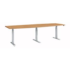 Schäfer Shop Select Konferenztisch ERGO-T 2.0 Big, bis 8 Personen, elektrisch höhenverstellbar, Tonne, T-Fuß, B 2800 mm, Buche/weißalu