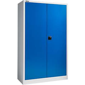 Schäfer Shop Select Materialschrank, abschließbar, 4 verzinkte Böden, 5 OH, B 1200 x T 400 x H 1935 mm, Stahl, lichtgrau/enzianblau