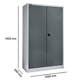Schäfer Shop Select Materialschrank, abschließbar, 4 verzinkte Böden, 5 OH, B 1200 x T 400 x H 1935 mm, Stahl, weißaluminium/anthrazitgrau