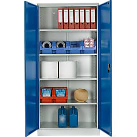 Schäfer Shop Select Materialschrank, abschließbar, 4 verzinkte Böden, 5 OH, B 950 x T 400 x H 1935 mm, Stahl, lichtgrau/enzianblau