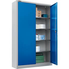 Schäfer Shop Select Materialschrank, abschließbar, 4 verzinkte Böden, 5 OH, B 950 x T 400 x H 1935 mm, Stahl, weißaluminium/enzianblau