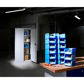 Schäfer Shop Select Materialschrank, abschließbar, 4 verzinkte Böden, 5 OH, B 950 x T 400 x H 1935 mm, Stahl, weißaluminium/weißaluminium