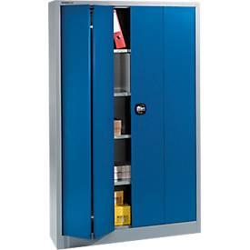 Schäfer Shop Select Materialschrank MSF 2412, B 1200 x T 400 x H 1935 mm, weißaluminium RAL 9006/enzianblau