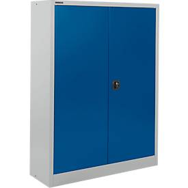 Schäfer Shop Select Materialschrank MSI 16412, B 1200 x T 400 x H 1535 mm, 3 Böden, Stahl, weißaluminium RAL 9006/enzianblau RAL 5010