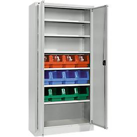 Schäfer Shop Select Materialschrank MSI 2409, mit 12 Kästen LF 322, 6 Fachböden, B 950 x T 400 x H 1935 mm, Stahl, lichtgrau