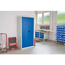 Schäfer Shop Select Materialschrank MSI 2509, 5 OH, 4 Zwischenböden, Zylinderschloss, B 950 x T 500 x H 1935 mm, lichtgrau RAL 7035/enzianblau RAL 5010