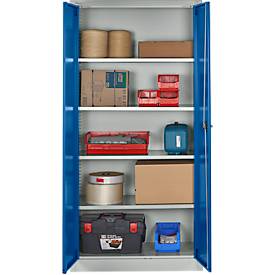 Schäfer Shop Select Materialschrank MSI 2509, 5 OH, 4 Zwischenböden, Zylinderschloss, B 950 x T 500 x H 1935 mm, lichtgrau RAL 7035/enzianblau RAL 5010