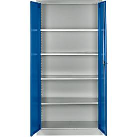 Schäfer Shop Select Materialschrank MSI 2509, 5 OH, 4 Zwischenböden, Zylinderschloss, B 950 x T 500 x H 1935 mm, lichtgrau RAL 7035/enzianblau RAL 5010
