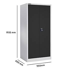 Schäfer Shop Select Materialschrank MSI 2509, 5 OH, 4 Zwischenböden, Zylinderschloss, B 950 x T 500 x H 1935 mm, weißaluminium RAL 9006/anthrazitgrau RAL 7016