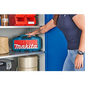 Schäfer Shop Select Materialschrank MSI 2509, 5 OH, 4 Zwischenböden, Zylinderschloss, B 950 x T 500 x H 1935 mm, weißaluminium RAL 9006/enzianblau RAL 5010