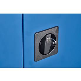 Schäfer Shop Select Materialschrank MSI 2509, 5 OH, 4 Zwischenböden, Zylinderschloss, B 950 x T 500 x H 1935 mm, weißaluminium RAL 9006/enzianblau RAL 5010