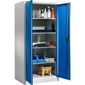 Schäfer Shop Select Materialschrank MSI 2509, 5 OH, 4 Zwischenböden, Zylinderschloss, B 950 x T 500 x H 1935 mm, weißaluminium RAL 9006/enzianblau RAL 5010
